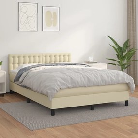 vidaXL Cama com molas/colchão 140x200 cm couro artificial cor creme