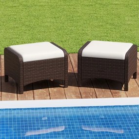 Conjunto de 2 Pufes Retangulares Jardim, 54 x 46 x 39,5 cm, Almofadas Removíveis, Branco e castanho