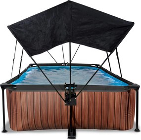 Piscina retangular Wood 300 x 200 x 65 cm com bomba de filtragem e cobertura - Castanho