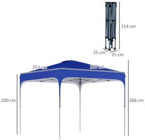 Outsunny Tenda Dobrável 2,5x2,5x2,68cm Tenda de Jardim com Proteção UV 50+ Altura Ajustável com 4 Bolsas de Areia e Bolsa de Transporte para Acampamento Festas Pátio Azul
