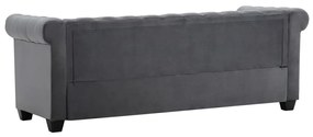 Sofá chesterfield três lugares veludo 199x75x72cm cinzento