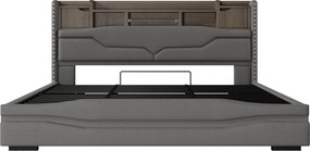 Cama de Casal Estofada com Iluminação LED 180×200 cm Cinza | AOSOM Portugal