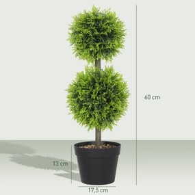 Conjunto de 2 plantas artificiais decorativas, bolas de buxo artificial de 60 cm com vaso, em plástico, verde