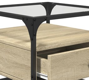Mesa de centro c/topo de vidro 50x50x45cm carvalho sonoma aço