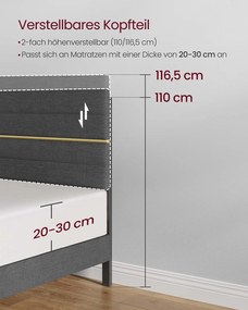 Estrutura de cama de casal para colchão (NÃO INCLUÍDO) de 140 x 200 cm Cinzento