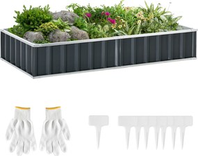 Caixa de Plantação de Aço Inclui Luvas Caixa de Plantio Retangular para Cultivos de Plantas e Flores para Terraço Balcão Exterior 174x90x30 cm Cinza
