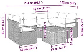 Conjunto de Sofá de Jardim 7 Peças com Almofadas Bege em Polirattan da