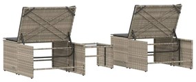 Espreguiçadeiras modulares com mesa 2 pcs vime PE cinzento-claro