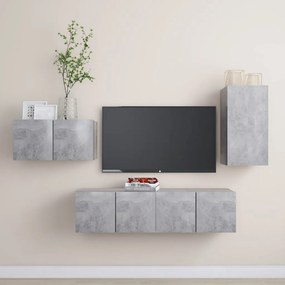 4 pcs conjunto de móveis TV derivados madeira cinzento cimento