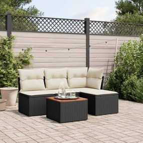 5 pcs conjunto sofás de jardim com almofadões vime PE preto