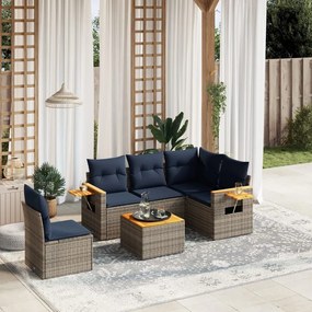 vidaXL 6 pcs conjunto sofás p/ jardim c/ almofadões vime PE cinzento