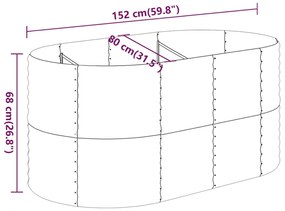 Canteiro elevado jardim 152x80x68cm aço revestido a pó prateado