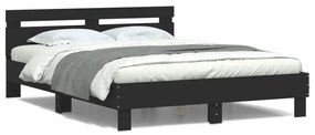 Estrutura de cama com cabeceira e luzes LED 140x190 cm preto