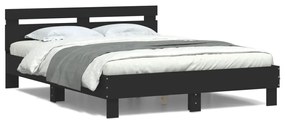 vidaXL Estrutura de cama com cabeceira e luzes LED 140x190 cm preto