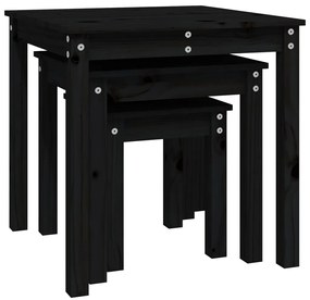 Mesas de encastrar 3 pcs madeira de pinho maciça preto