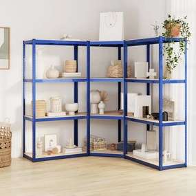 vidaXL Estante 4 prateleiras 3 pcs derivados de madeira/aço azul