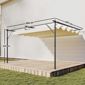 Pérgola de Parede de Jardim 4x3 m com Telhado Retrátil Proteção UPF30+ Drenagem Pérgola para Exterior Creme