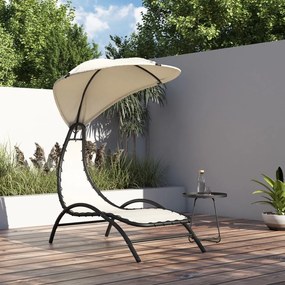 vidaXL Espreguiçadeira com toldo 167x80x195 cm tecido e aço cor creme