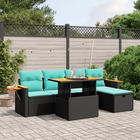 vidaXL 6 pcs conjunto de sofás p/ jardim c/ almofadões vime PE preto