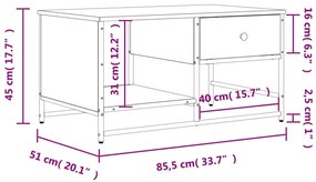 Mesa de centro 85,5x51x45 cm derivados madeira carvalho sonoma