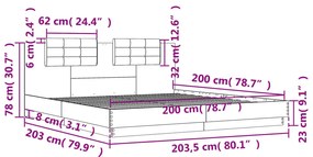 Estrutura cama c/ cabeceira 200x200 cm derivados madeira branco