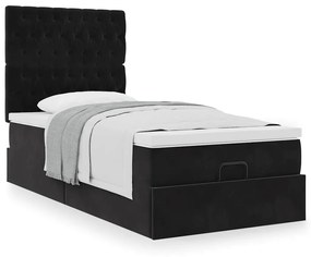 Estrutura de cama otomana com colchões preto 80x200cm veludo