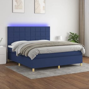 3135451 vidaXL Cama box spring c/ colchão e LED 160x200 cm tecido azul