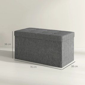 Baú de Armazenamento para Dormitório 84L Puff de Armazenamento Dobrável Estofado em Linho Sintético 76x38x38 cm Cinza Escuro
