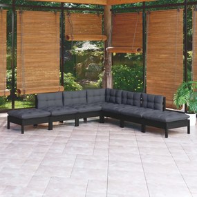 vidaXL 7 pcs conjunto lounge de jardim c/ almofadões pinho maciço