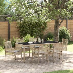 vidaXL Conjunto de Jantar de Jardim de 7 Peças com Almofadas Beje em Rattan Sintético