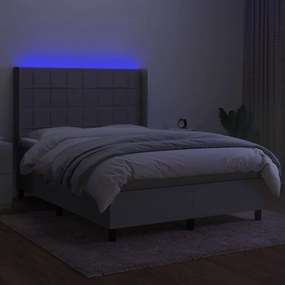 Cama box spring c/ colchão e LED 140x200 cm tecido cinza-claro