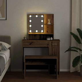 Conjunto penteadeiracom LED deriv. madeira carvalho artisiano