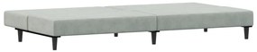 Sofá-cama 2 lugares c/ apoio de pés veludo cinza-claro