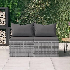 vidaXL Sofás de centro p/ jardim c/ almofadões 2 pcs vime PE cinzento