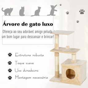 Arranhador para Gatos 50x30x81,5 cm Centro de Atividades para Gatos com Poste de Sisal Plataformas e Caverna Bege