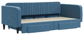Sofá-cama com gavetão e gavetas 100x200 cm veludo azul