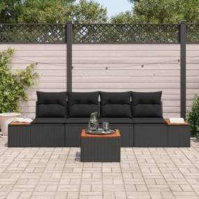 Conjunto de Sofá de Jardim vidaXL de 5 Peças com Almofadas Pretas de P
