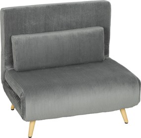 HOMCOM Poltrona-cama 3 em 1, poltrona desdobrável em veludo cotelê com função de cama e encosto ajustável, almofada Cinza escuro | Aosom Portugal