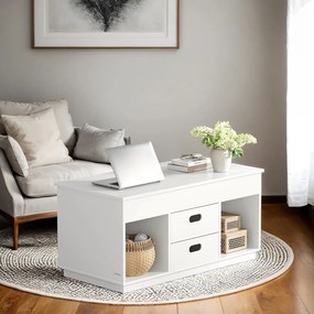 Mesa de centro com 2 gavetas e compartimentos 50 x 100 x 48 cm/62,3 cm branco