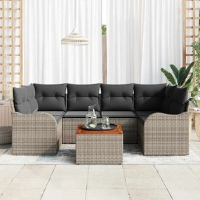 Conjunto de Sofá de Jardim vidaXL de 7 Peças com Almofadas Cinza Rattan PE Acácia