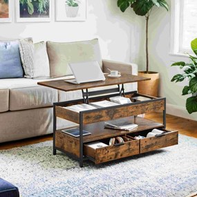 Mesa de centro com tampo ajustável em altura 50 x 100 cm Castanho vintage + Preto