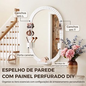 Espelho de Parede Decorativo com Painel Perfurado 90x60 cm para Sala e Quarto Branco