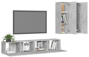 4 pcs conjunto de móveis de TV derivados madeira cinza cimento