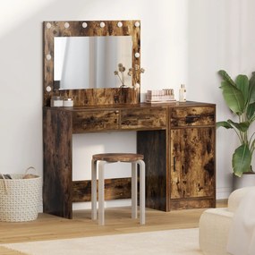 Conjunto de Mesa de Maquiagem de 2 Peças com LED em Carvalho Fumê de M