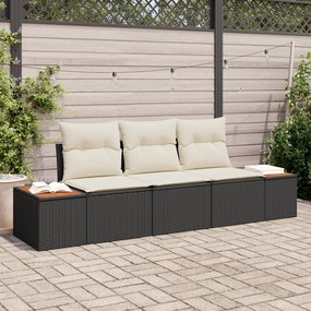 vidaXL Conjunto de Sofá de Jardim 3 Peças com Almofadas Preto Poli Rattan Acácia