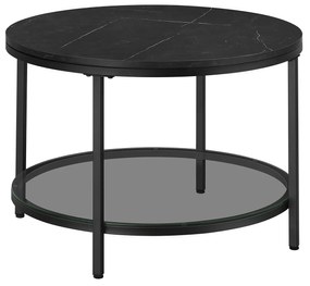 Mesa de centro 65 x 46 cm (Ø x A) de 2 níveis com tampo em efeito mármore-Preto