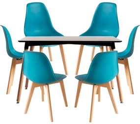 Conjunto Mesa Retangular 120x 80cm Preta e 6 Cadeiras Nórdicas Kelen - Verde-azulado