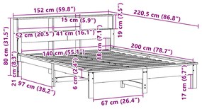 Cama sem colchão 140x200 cm madeira de pinho maciça branco