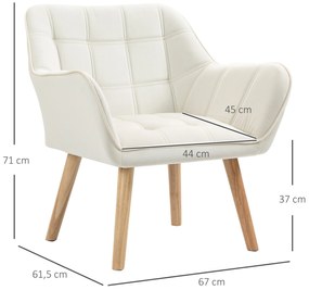 Poltrona Moderna Poltrona de Leitura Estofada em Veludo com Assento Amplo Pés em Madeira  67x61,5x71 cm Creme