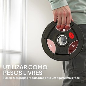 Discos de Pesos (BARRA NÃO INCLUIDA) com Orifício de Ø50 mm 2 Discos de 5 kg com Triplo Aperto para Halteres e Barras Ø24x4,5 cm Preto